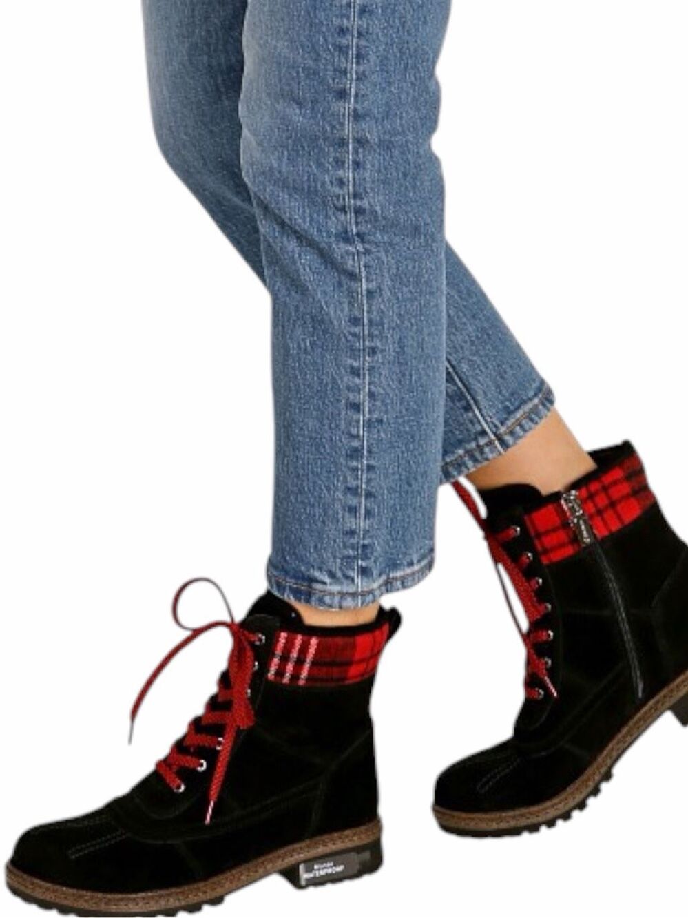 BLONDO Pyper Waterproof Black Suede Red Plaid Lace-Up Boots Women’s 7M